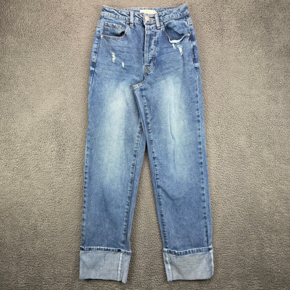TGLA Womens High Rise Wide Leg Distressed Jeans Light Wash Blue Size 24